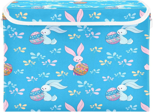 susiyo Blue Bunnies Colored Eggs fabric storage baskets with lids,Collapsible Storage Boxes,Foldable storage boxes with handles for Home,Office,Closet Organization