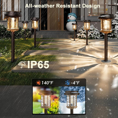 XMCOSY+ Solar Pathway Lights, Dual-Tone Solar Lights Outdoor Waterproof IP65, 20 LM LED Bright Glass Outside Light for Garden Path Yard Walkway Driveway (‎Black & Brown)