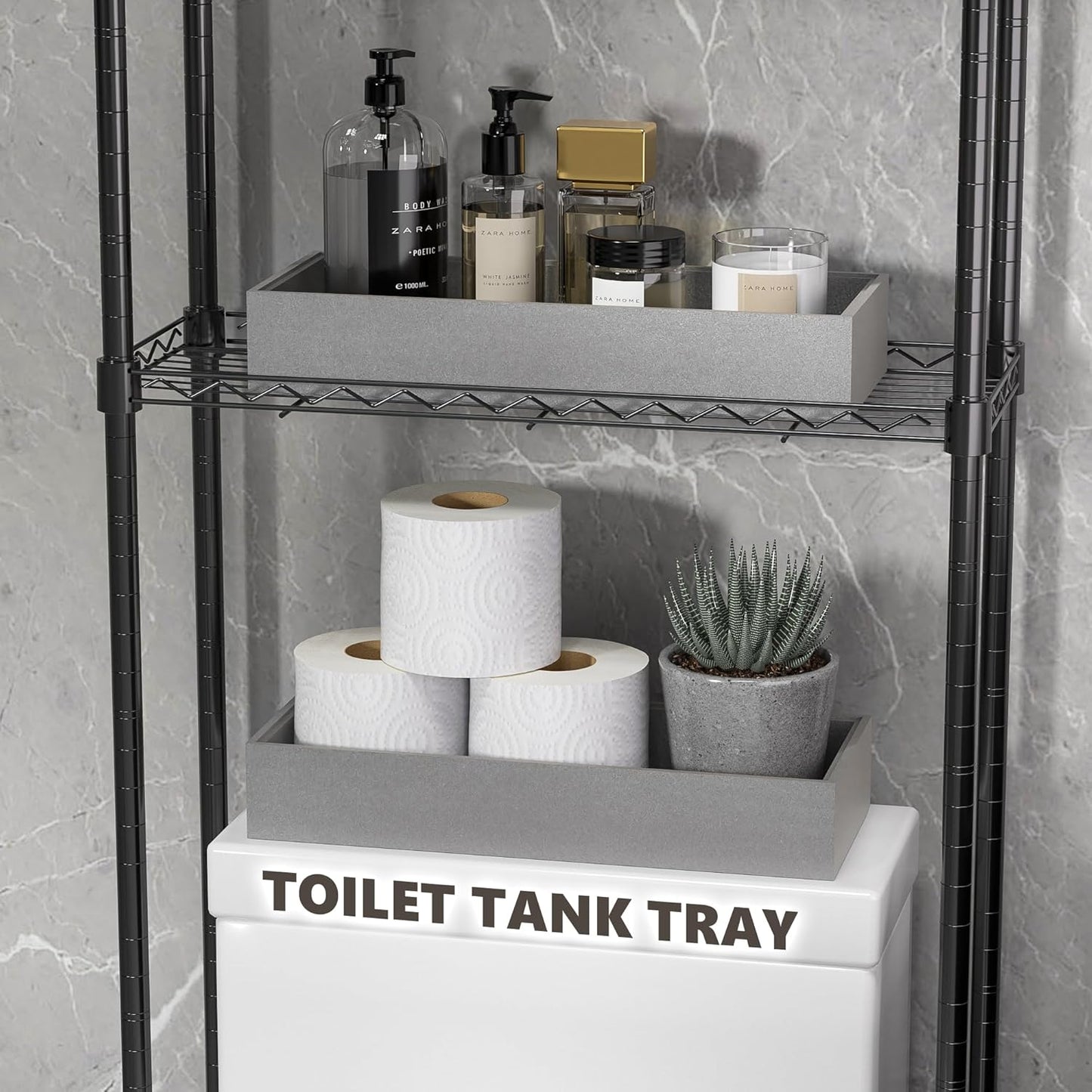 Kitchen Drawer Organizer Bins, Stackable Bamboo Drawer Organizer for Silverware, 2 Pcs Toilet Paper Basket Holder, Wood Bathroom Tray Countertop, Toilet Tank Tray Silver 15" x 6" x 2.5"