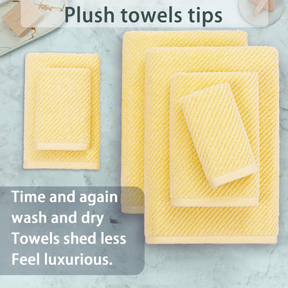 VOOVA & MOVAS Yellow Bath Towels - 100% Cotton | Quick Dry | Light Weight | Thick | Soft, 6 Piece Towel Set, 2 Large Bath 30"x56", 2 Hand 18"x28", 2 Washcloths 13"x13", Lemon Yellow Towel Gift Set