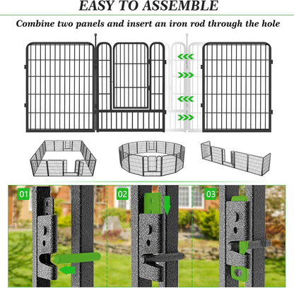 Decorative Black Metal Fencing Garden Fence with Gate, 82ft(L) 32in(H) 36 Fence Panels No Dig Fence Rustproof Animal Barrier Fence Temporary Dog Panels Fencing Outdoor