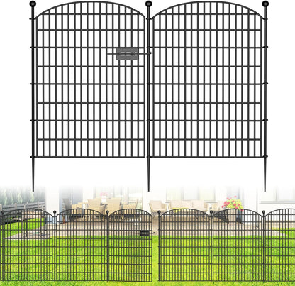 10 Panels No Dig Decorative Garden Fence with Gate - 40 in (H) x 23.6 ft (L), Dog Fence Outdoor for Yard, Rustproof Metal Animal Barrier Ground Stakes Fencing for Garden, Patio, Flower Bed