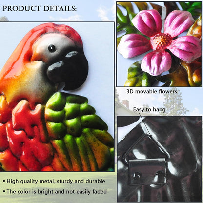Metal Wall Art 3D Outdoor Wall Decor Toucans Garden Decorations Parrot Decor Fence Decorations Outdoor Wall Sculpture, Style 8