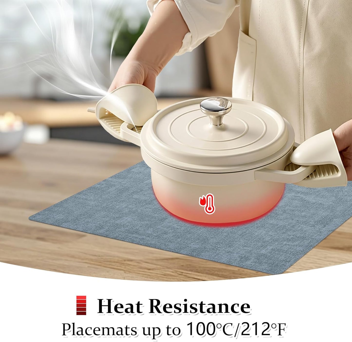 FROMHEART Faux Leather Placemats Set of 12–Waterproof,Heat/Oil Stain-Resistant PU Table Mat–Reversible,Non-Slip,Easy to Clean Place Mats for Kitchen,Dining,Indoor/Outdoor,(Light Blue,11.8" x 17")