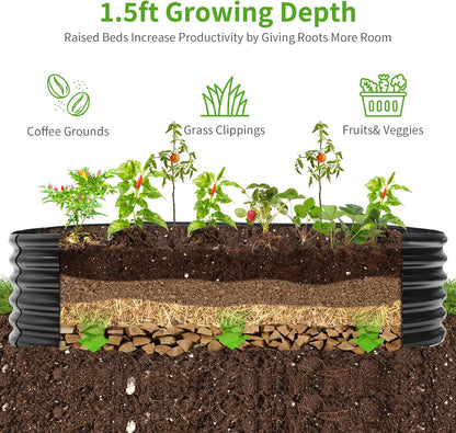 Land Guard Galvanized Metal Raised Garden Bed Kit, 8x4x1.5ft Large Planter Boxes Outdoor, Oval Gardening Box, Patio Garden Planter Box for Vegetables (Grey)