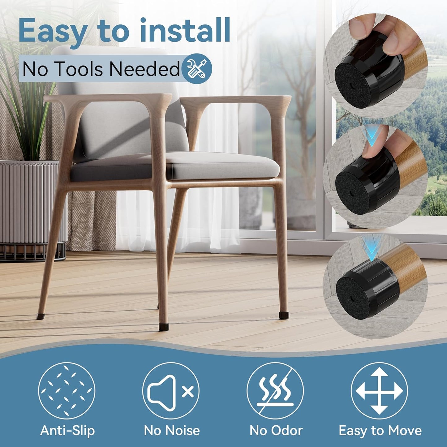 24PCS Silicone Chair Leg Floor Protectors for Hardwood Floors, Thicken Rubber Chair Leg Cap Covers, Non Slip Furniture Leg Pads to Protect Wood Tile Floors from Scratches and Reduce Noise