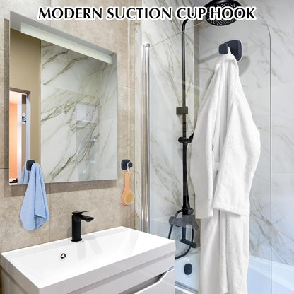 Suction Cup Hooks for Shower - Reusable No-Drill Mounting - Hooks for Towels, Robes & Loofah on Metal, Glass, Mirrors, Tile & Smooth Non-Porous Surfaces (4, Matte Black)