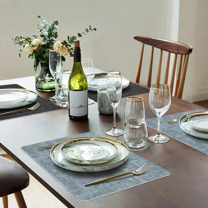 Faux Leather Dual Sided Placemats Set of 4, Square Non-Slip Heat Resistant Placemats with Coaster, Reversible wipeable Waterproof Table Mats for Kitchen, Dining, Outdoor (4, Black Light Blue)