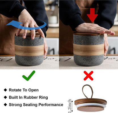 Small Ceramic Jar with Lid, Coffee Container, Coffee Canisters with Airtight Lids Kitchen Food Storage Jars for Spice Sugar Tea Bag, Mini Decorative Jars for Countertop, Grey & 5oz