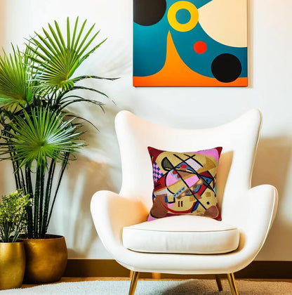 Kandinsky Modern Couch Pillow Cover - Yellow Gold | Abstract, Contemporary, Outdoor, Mid Century Chair Cushions | Handmade Wool Size 18x18