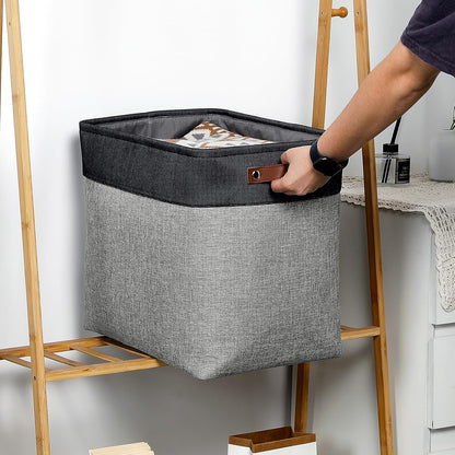DULLEMELO Extra Large Storage Baskets, Fabric Storage Bins for Organizing Shelves Nursery Toys Books, Closet Baskets and Bins with Handles, Black&Grey, 2-Pack