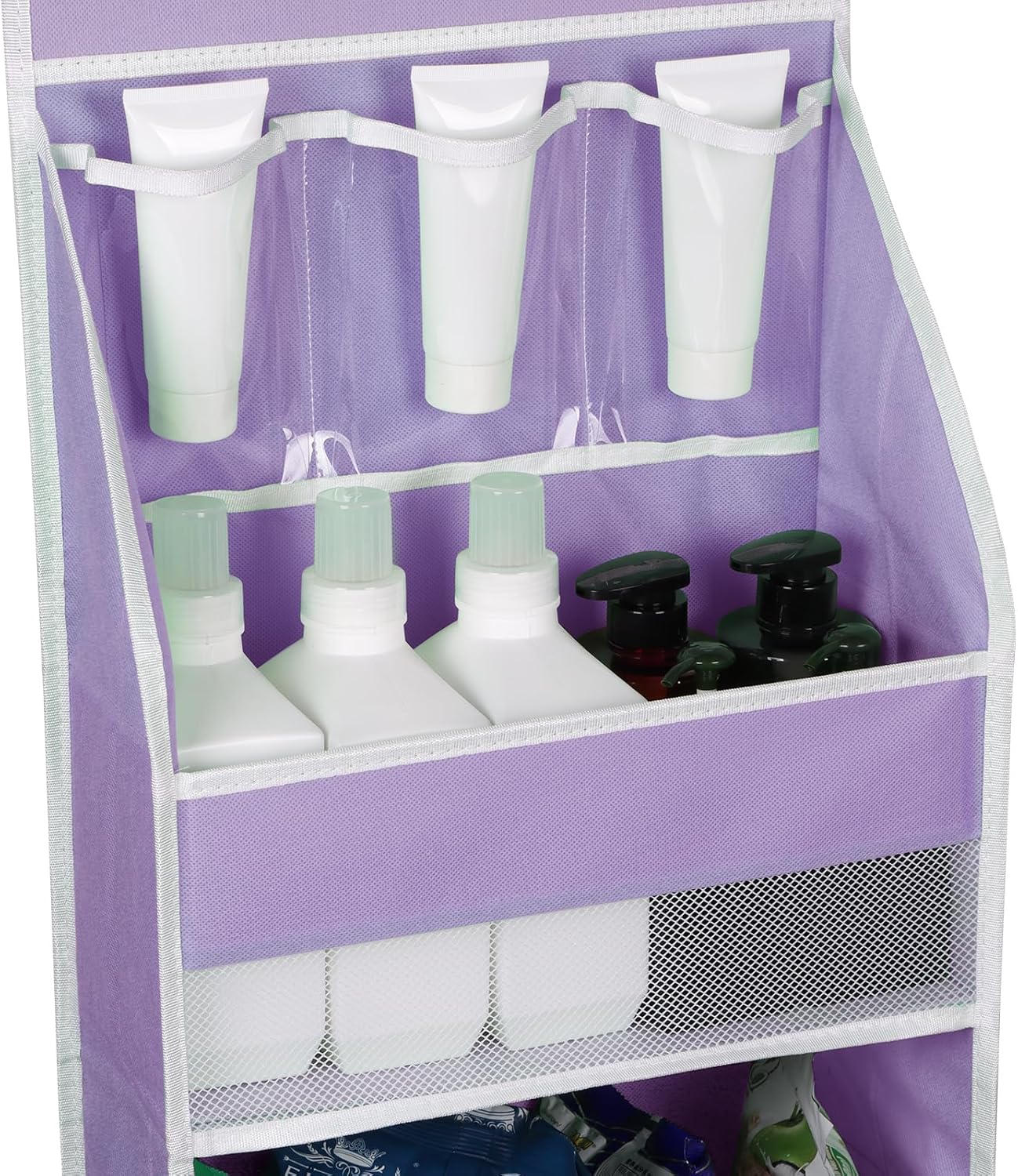 Univivi 5-Shelf Fabric Door Storage Over Door Hanging Organizer with 4 Large Pockets and 3 Small PVC Pockets Nursery Closet Cabinet Wall Mount Hanging Storage Organizers for Baby Nursery (Purple)