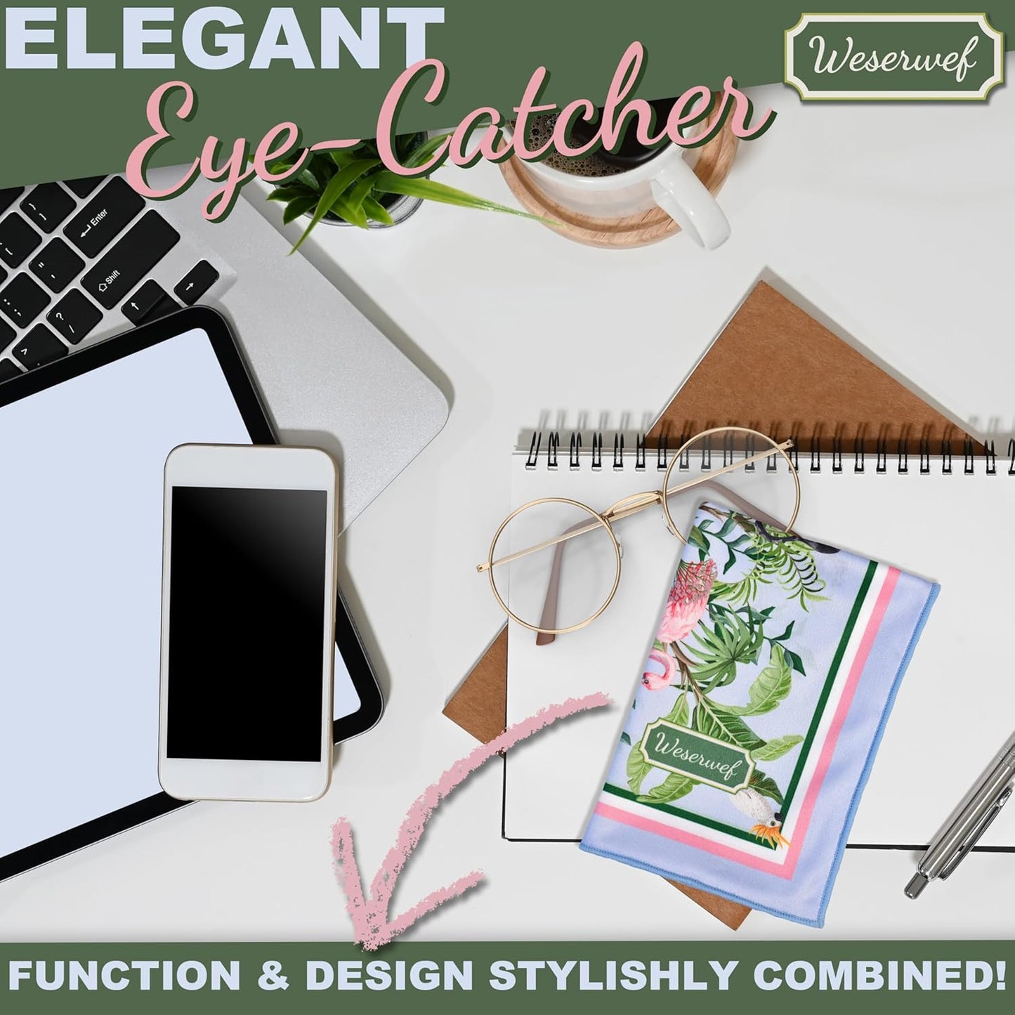 WESERWEF Design Microfiber Glasses Cleaning Cloth – Premium Cleaning Cloth for Eyeglasses, Screens, Tablets, Cameras & Lenses, 12" x 12", Ultra-Soft & Scratch-Free (Tropical World)