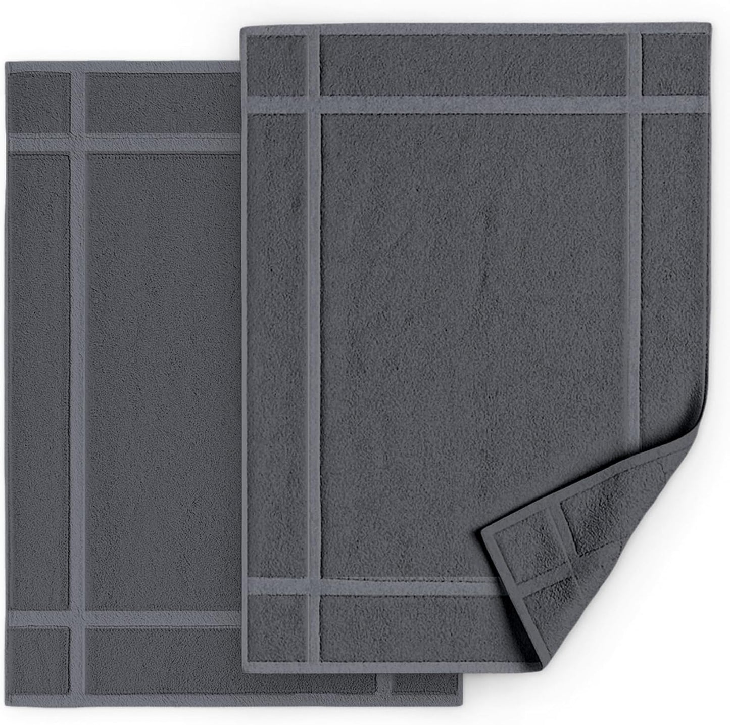 Pearl Linens Pack of 2 Washable Cotton Bath Mat 18x25 - Soft & Absorbent Quick Dry Bathroom Mat Set, Not Bathroom Rugs After Shower Mat, Terry Bath Tub Mat, 687 GSM Dark Grey