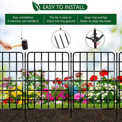 30ft x 17in Garden Fence Animal Barrier, 28 Panels No Dig Fence Border, Rustproof Metal Decorative Garden Fence with Ground Stake, Flower Bed Edging Border for Dog, Rabbit, Outdoor Yard Patio Decor