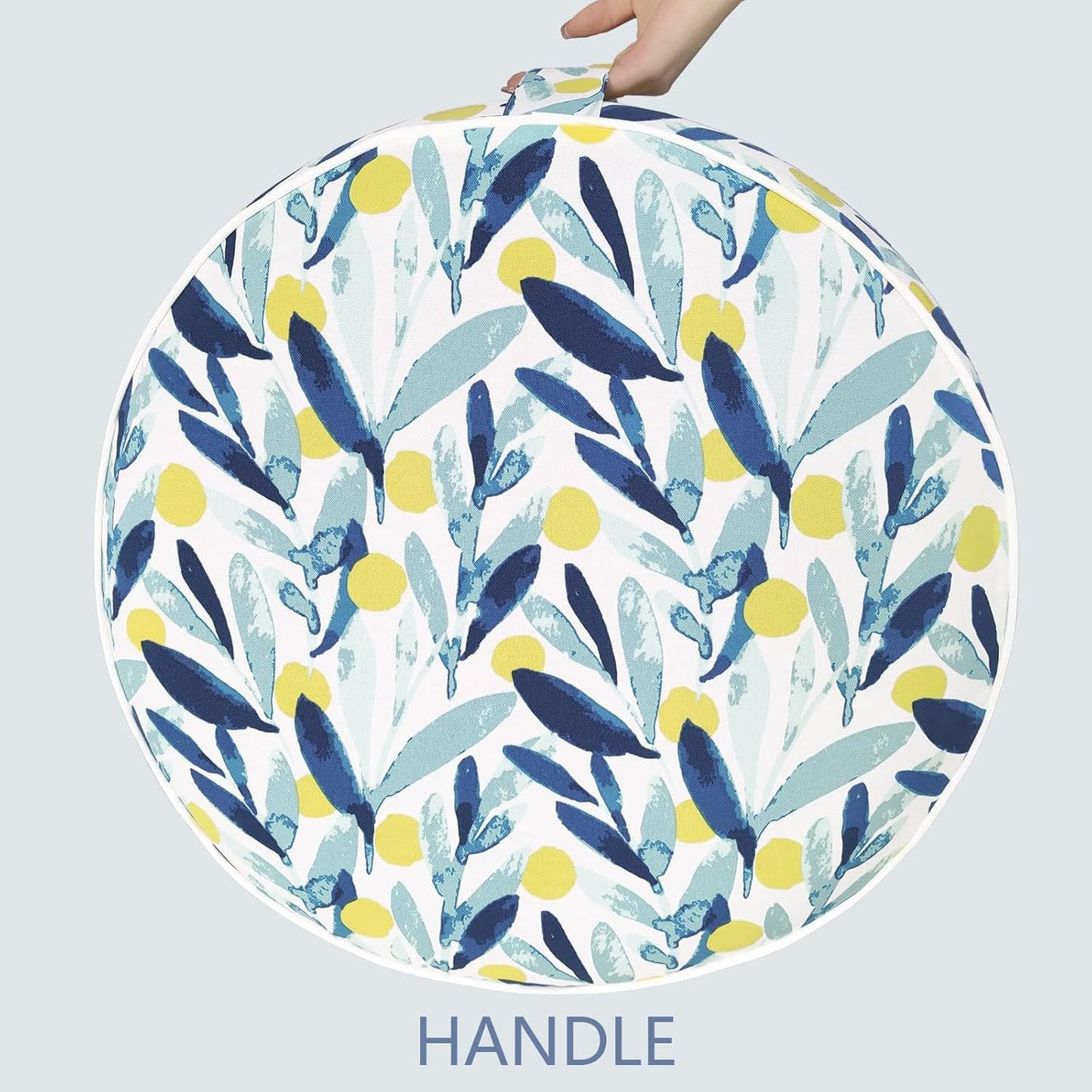 LVTXIII Outdoor/Indoor Inflatable Stool Ottoman, All Weather Patio Footrest Pouf, Portable Round Ottoman for Patio Garden, Camping or Home, D21xH9 Inches, Blue Leaves