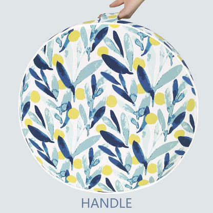 LVTXIII Outdoor/Indoor Inflatable Stool Ottoman, All Weather Patio Footrest Pouf, Portable Round Ottoman for Patio Garden, Camping or Home, D21xH9 Inches, Blue Leaves