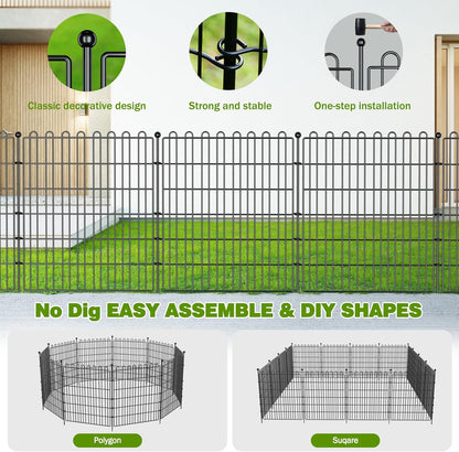 8 Panels No Dig Decorative Garden Fence for Yard, 48 in(H) X 21 ft(L) Animal Barrier Fencing for Outdoor Dog, Metal Portable Garden Fences for Borders, Pets, Landscape, Temporary Fence