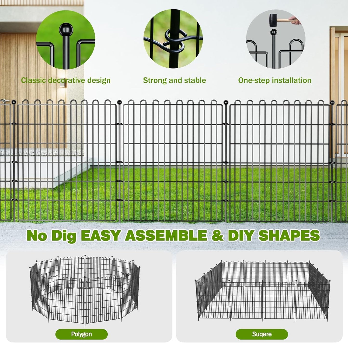 8 Panels No Dig Decorative Garden Fence with Gate for Yard, 48 in(H) X 21 ft(L) Animal Barrier Fencing for Outdoor Dog, Metal Portable Garden Fences for Borders, Pets, Landscape, Temporary Fence