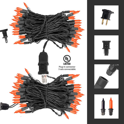 Dazzle Bright Orange Halloween Mini Lights, 20FT 100 Count Waterproof Incandescent Lights Plug in, Connectable Halloween Decorations for Indoor Outdoor Party Yard