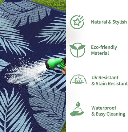 GENIMO Outdoor Rug 6' x 9' Waterproof for Patios Clearance, Reversible Outdoor Plastic Straw Camping Rug Carpet, Large Area Rugs Mats for RV, Camper, Deck, Balcony, Porch, Beach, Navy Blue&Baby Blue