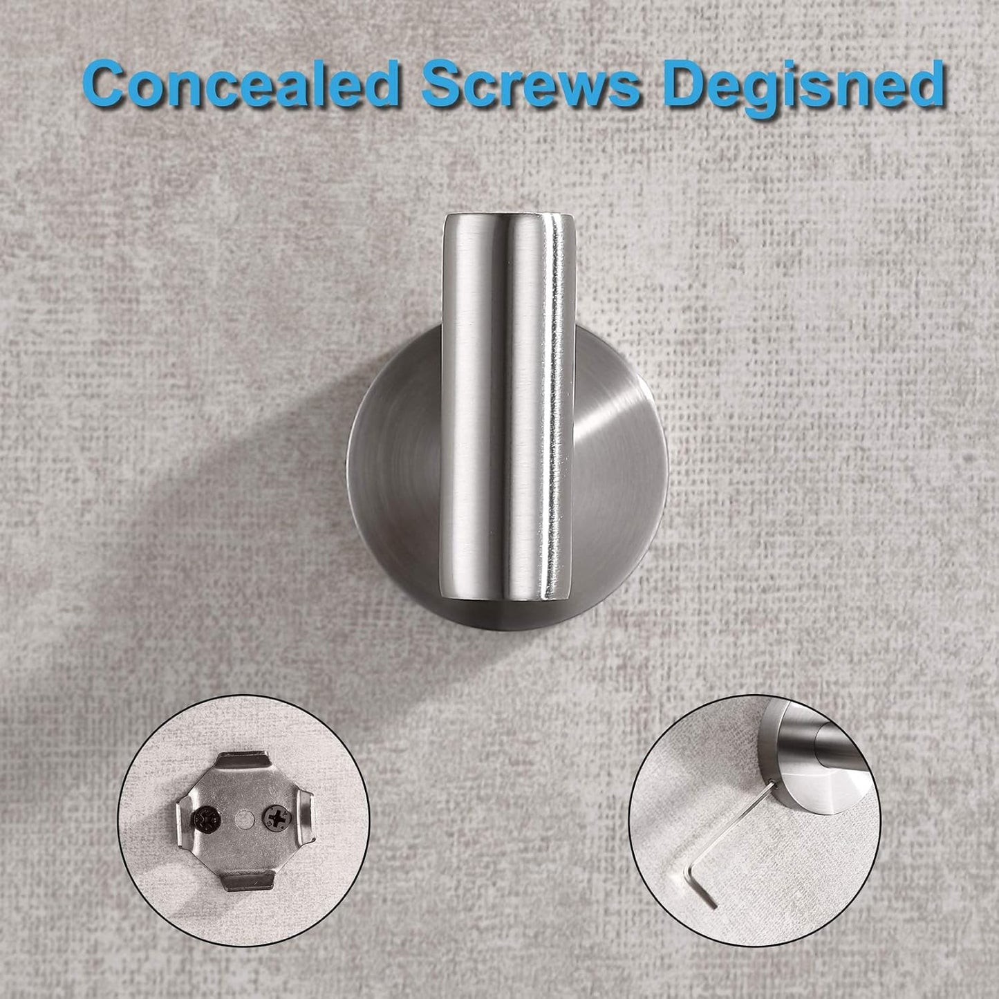 TASTOS Bathroom Towel Hooks Brushed Nickel, 2 Pack Stainless Steel Robe Coat and Clothes Hook, Heavy Duty Wall Hook for Bathroom & Kitchen, Modern Round Style Screw Wall Mounted