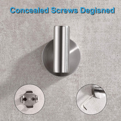 TASTOS Bathroom Towel Hooks Brushed Nickel, 2 Pack Stainless Steel Robe Coat and Clothes Hook, Heavy Duty Wall Hook for Bathroom & Kitchen, Modern Round Style Screw Wall Mounted