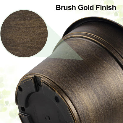Plant Planters Pots Set of 4 Pack 10 Inch, Plastic Flower Pot for Indoor Plants with Drainage Holes & Trays, Resin Decorative Container Sets with Saucer for House Outdoor Garden Planters Dark Gold