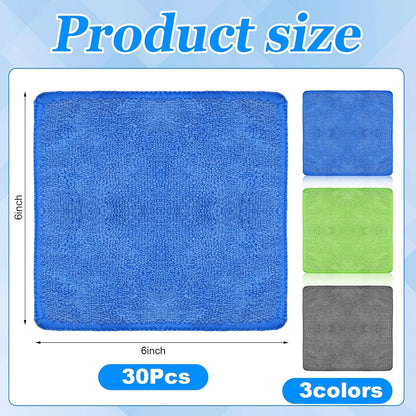 Tanlade Microfiber Cleaning Cloth 6"x6" Cleaning Rags Reasonable Kitchen Towels Microfiber Towels Cars Wash Dry Erase Cloth(Gray/Green/Blue,30 Pcs)