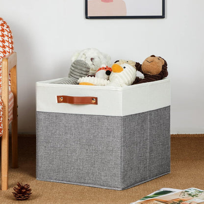 HNZIGE Foldable Storage Bins 13x13 Storage Cubes Set of 4 Fabric Linen Storage Baskets for Shelves Drawer with Handles Organizer for Shelves Toy Nursery Closet Bedroom