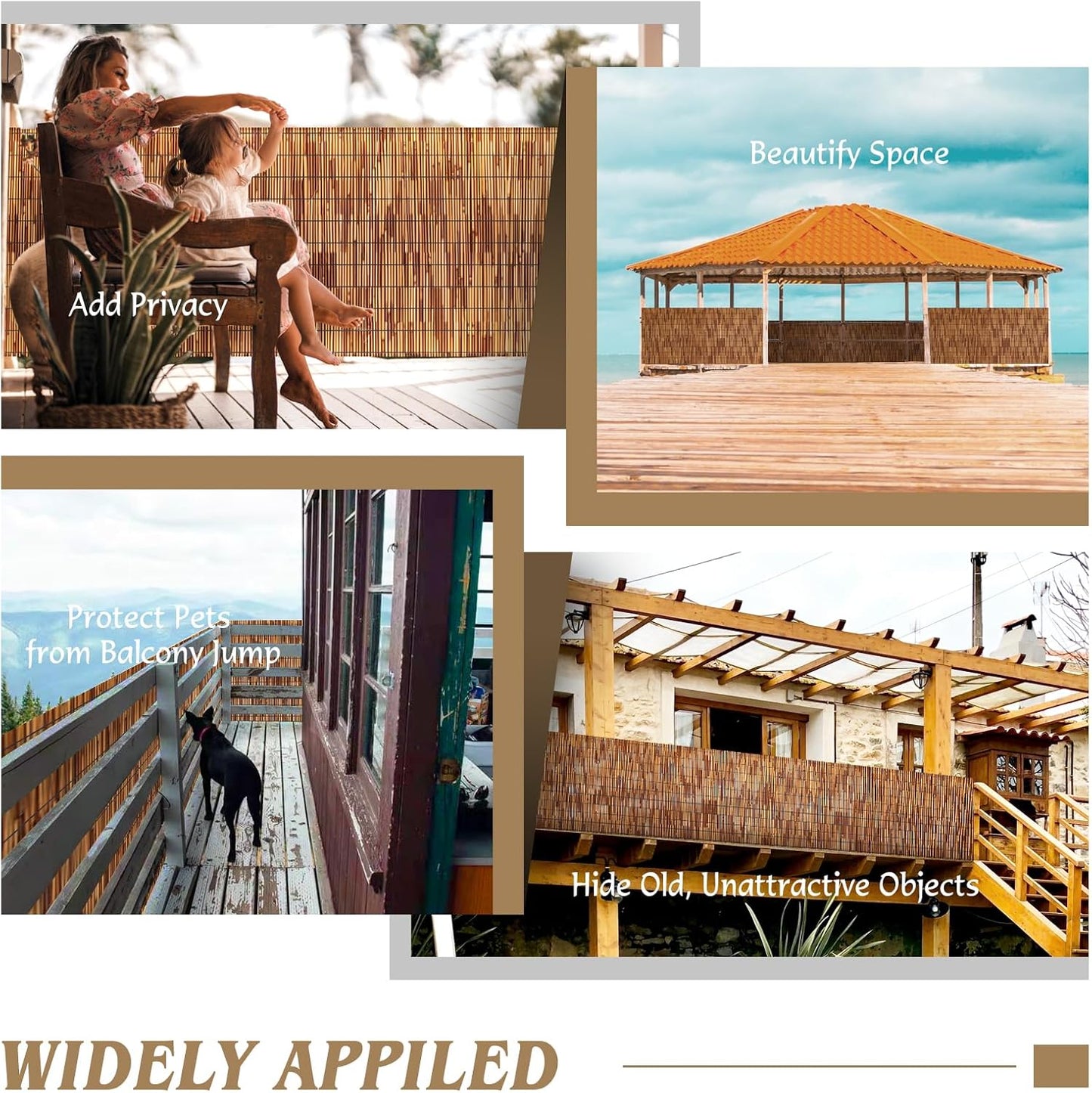 Natural Reed Fencing Rolls,6.5FT X 9.8FT Reed Screen Curtain Fence Covering Privacy Bamboo for Outdoor Backyard Patio（Brown）