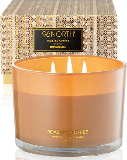 96NORTH Luxury Coffee Soy Candle | Large 3 Wick Jar Candle | Up to 40 Hours Burning Time | 100% Natural Soy Wax | Housewarming Gift for Men and Women