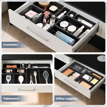 69PCS Large Plastic Interlocking Drawer Organizer, 5 Sizes Versatile Desk Drawer Organizer Trays, Drawer Dividers, Organization and Storage Bins for Tools,Office,Jewelries,Kitchen Utensils and Makeup