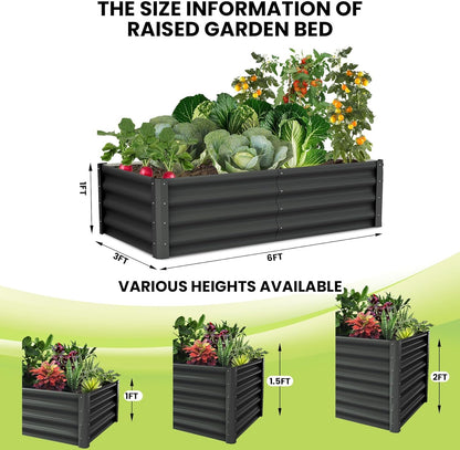 Large Outdoor Planter Boxes Kit Set of 2,6x3x1ft Galvanized Raised Bed Planter with Open-Ended Base Design, Elevated for Outdoor Plants, Durable Raised Bed for Gardening,Green