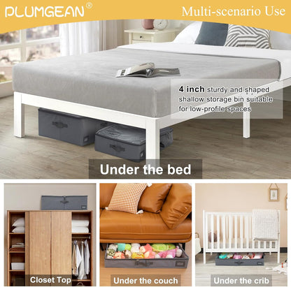 4-Inch Under Bed Storage Containers, Low Profile UnderBed Storage Organizer, Under Crib/Couch Storage Box for Seasonal Clothing, Sweaters, Shoes, Blankets, Wrapping Paper, Sheets & Toys 33"L×17"W×4"H