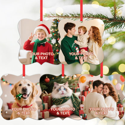 Personalized Photo Christmas Ornaments Double-Sided Metal Custom Picture Christmas Ornament 2024, Customized Xmas Tree Decorations Memorial Gifts for Kids Couples Family Friends Pet