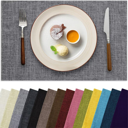 Placemats Set of 4, Bilayer Thickened Linen Place Mats Heat Resistant Machine Washable Wrinkle Free Carefully Selected Polyester Mats for Kitchen/Dining/Coffee Table (Light Grey)