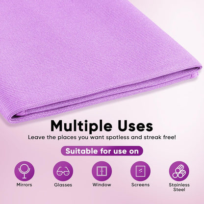 HOMEXCEL Microfiber Glass Cleaning Cloth 12 PK, Lint Free Streak Free, Reusable Cleaning Cloth for Cleaning Windows, Glasses, Mirrors, Screens, Stainless Steel, and More Purple-12”×12”