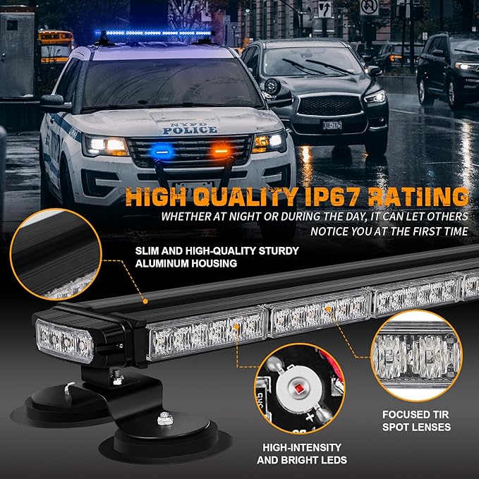 XRIDONSEN 28.4" 80 LED Roof Top Emergency Strobe Light Bar Blue Firefighter Police Lights Warning Flashing Safety Beacon Double Side First Responder Lights Magnetic Mount for Vehicles POV Fire Trucks