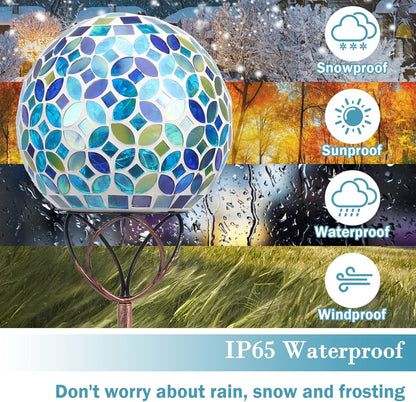 Solar Lights Outdoor Decorative, Solar Gazing Ball Mosaic Garden Stakes Decorative Waterproof Outdoor Lights for Pathway Yard Lawn Decoration (Blue)
