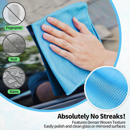 HOMERHYME Microfiber Glass Cleaning Cloth, 6 Pack Window Glass Cleaning Rags, Reusable Lint-Free Streak Free Polishing Cloth Wipes for Stainless Steel, Eyeglasses, Mirrors, Screens & Lenses,16"x14"
