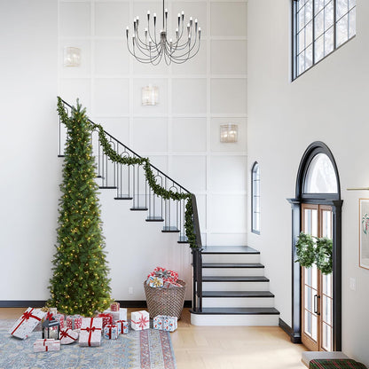 National Tree Company Pre-lit 'Feel Real' Artificial Giant Slim Downswept Christmas Tree, Green, Douglas Fir, Dual Color LED Lights, Includes PowerConnect and Stand, 12 feet