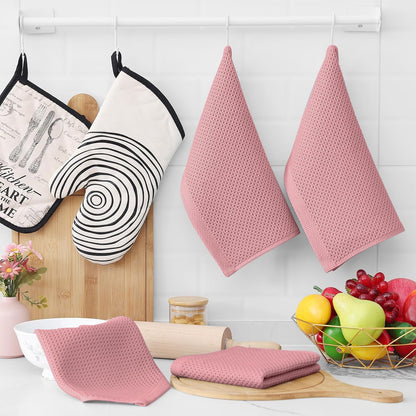Homaxy 100% Cotton Waffle Weave Kitchen Dish Cloths, Ultra Soft Absorbent Quick Drying Dish Towels, 12 x 12 Inches, 8-Pack, Dried Rose