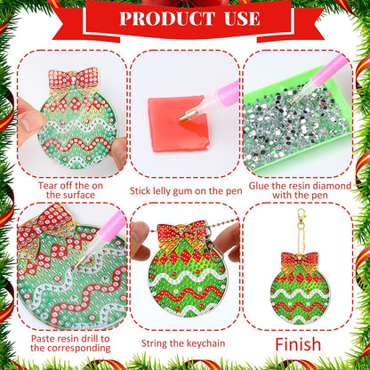 Tondiamo 20 Pcs Christmas Diamond Painting Keychain Kits 5D DIY Diamond Art Pendants Double Sided Hanging Key Chains for Christmas Party Decoration DIY(Green Balls)