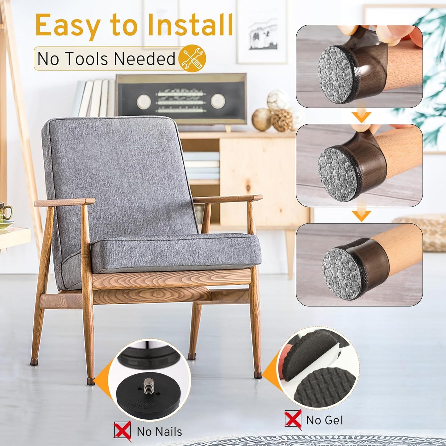 24PCS Round Chair Leg Floor Protectors, Furniture Sliders, Chair Leg Protectors for Hardwood Floors, Non-Slip Felt Furniture Pads, Silicone Cap Covers to Protect Floors, (Fit 0.75" - 1.1")