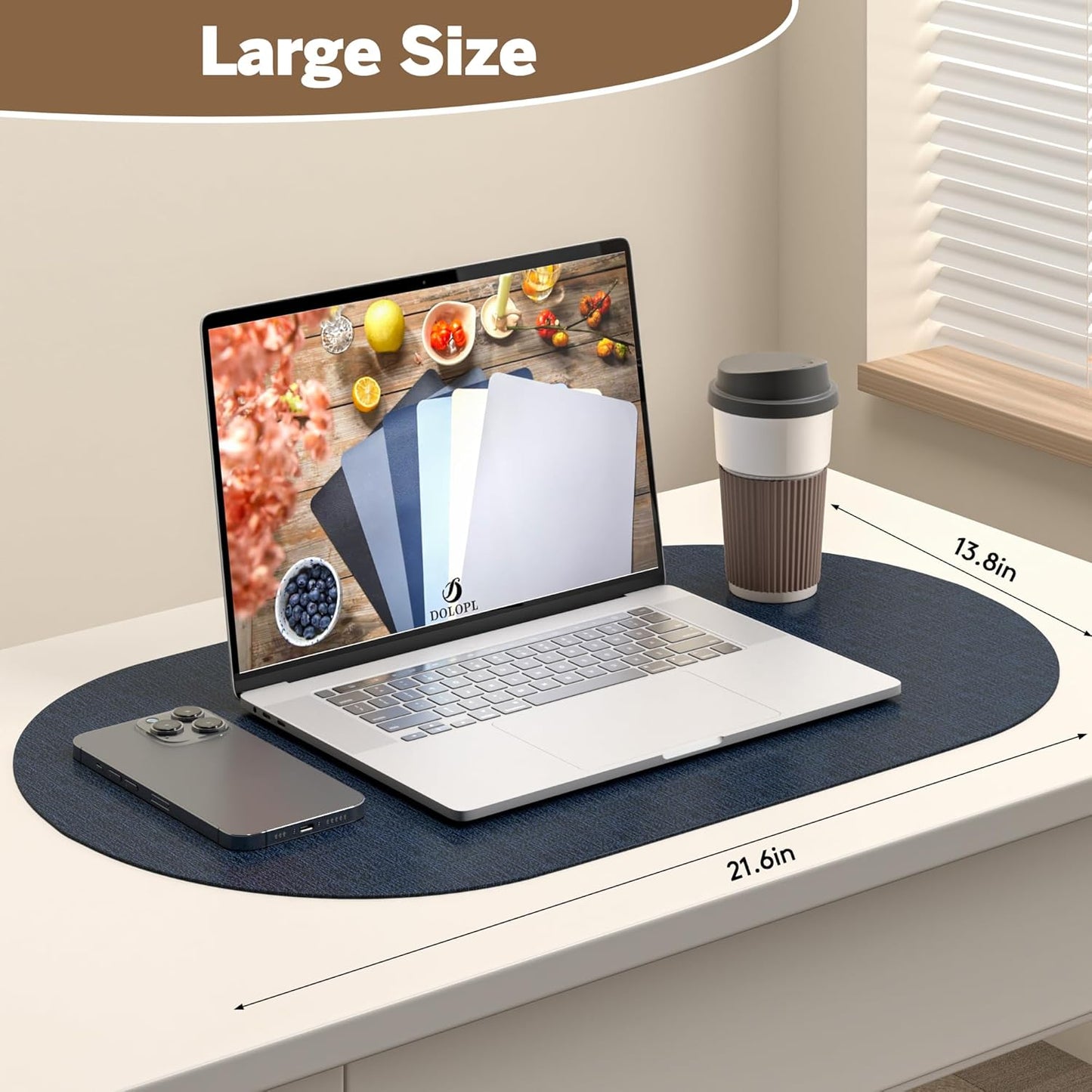 DOLOPL Placemats Set of 6, Oval Large Place Mats for Kitchen Dining Room Table Decorations, Navy Blue Faux Leather Anti Slip Waterproof Dining Table Place Mats for Indoor & Outdoor Use(13.8"x21.6")