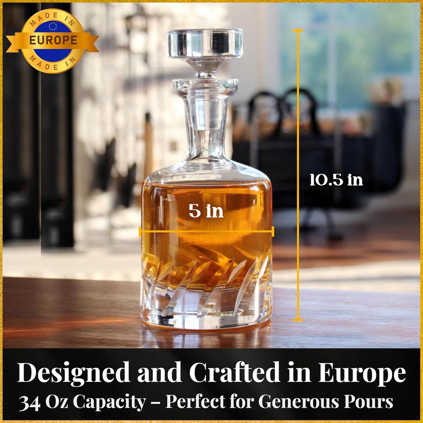 Voted Best High-End Whiskey Decanter 2024 by Food & Wine Magazine |1Hand-Blown Decanter & 4 Tumblers |Made in Europe |100% Lead-Free Crystal |Gift Box
