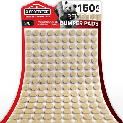 Cabinet Door Bumpers X-Protector 150 PCS - Small Felt Pads 3/8” - Ideal Beige Felt Bumpers - Self-Adhesive Thick Felt Dots - Bumper Pads to Protect Glass & Other Surfaces! (Beige)