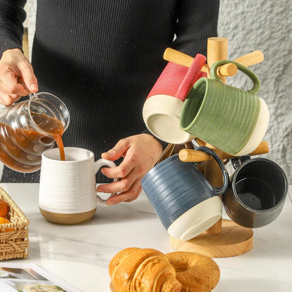 Hasense Porcelain Coffee Mugs Set of 6, 15 Ounce Large Ceramic Coffee Cups Set with Handle for Latte, Tea, Cocoa and Hot Chocolate, Colorful Coffee Mugs for Men and Women, Microwave Safe