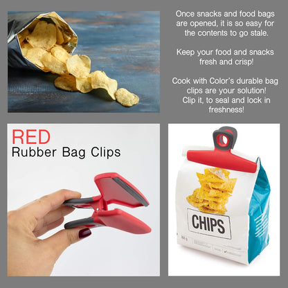 COOK WITH COLOR Wide Heavy Duty Chip Clips, Large Bag Clips for Food Storage, Pack of 4, Red